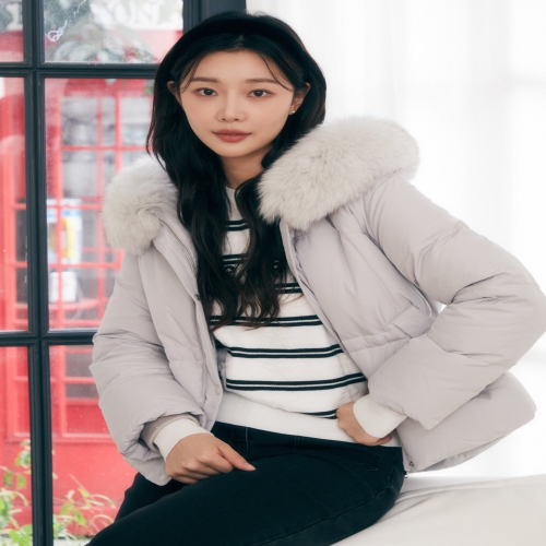 JJ지고트 여성 폭스퍼 후드 스트링 숏 덕다운 점퍼 GPBM2PD921_이미지