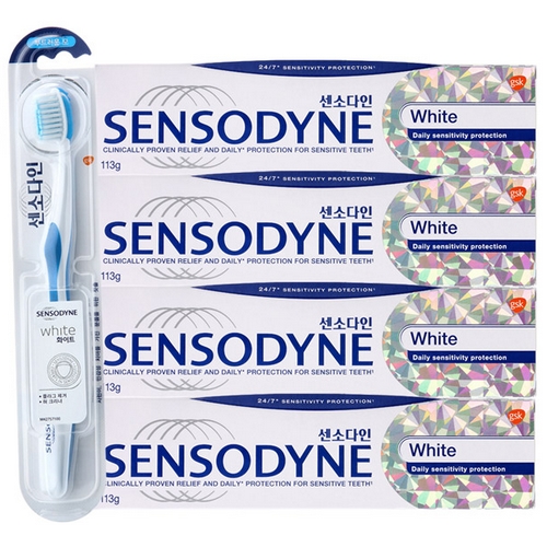 센소다인 화이트 치약 113g x 4p + 화이트 칫솔 랜덤 세트 (2세트)_이미지