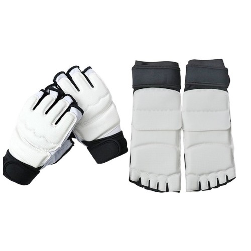 손 발 보호 태권도 격투기 트레이닝 풋 가드 양쪽 + 핸드 가드 양쪽 세트 화이트 + 블랙이미지입니다. 누르면 해당 게시물로 새창이동합니다.