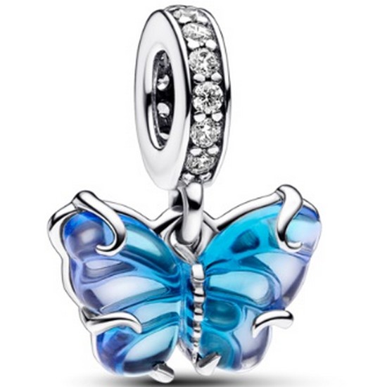 판도라 블루 뮤라노 글래스 버터플라이 댕글 참 792698C01_이미지