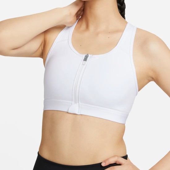 나이키 스우시 미디엄 서포트 패드 지퍼 프런트 스포츠 브라 DD1206 (100, 화이트)_이미지