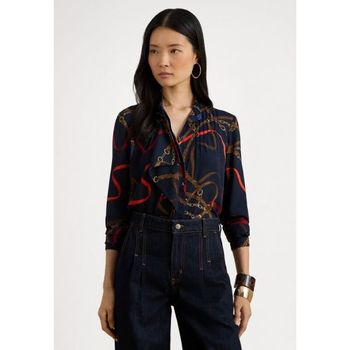 폴로랄프로렌 PRINT RUFFLE-TRIM GEORGETTE SHIRT Button-down blouse navy multi 7502..