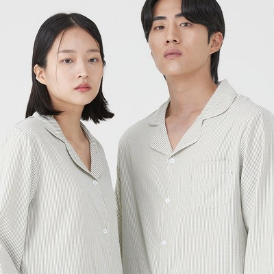 커플 잠옷 파자마 홈웨어 포근한 수면 긴팔 면 신혼부부 선물 컴포트 스트라이프 남성 SIZE3 _ANPA52 베이지