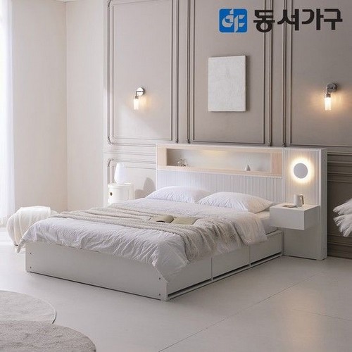 동서가구 미휴컴포트 편백 수납 LED침대 Q+협탁 (케미컬폼독립)