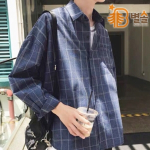  오너클랜 W935B39 캐주얼 셔츠 님방 10대 20대 남방 체크 패턴 오버핏 본상품선택 네이비=3XL 본상품선택