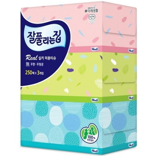 잘풀리는집 리얼실키 미용티슈 250매 (3입) (8팩(24입))_이미지