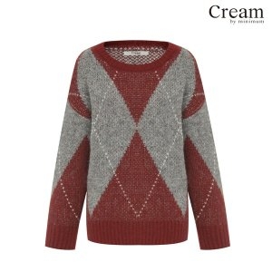 미니멈 Cream by 아가일 체크 오버핏 니트 CZDOKU1050