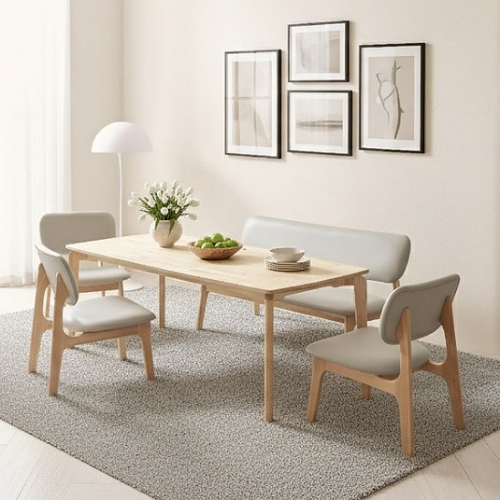 보루네오하우스 버디 원목 낮은 식탁 1850 (의자3개+벤치1개)_이미지