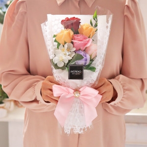 인크리코 꽃다발 선물 파스텔 로즈 믹스 졸업식 비누꽃 장미