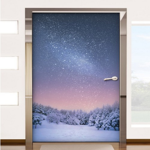 현관문 시트지 별빛이 쏟아지는 설원