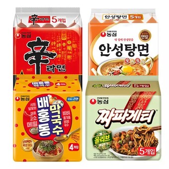농심 배홍동 막국수4개 + 신라면5개 + <b>안성탕면</b>5개 + 짜파게티5개