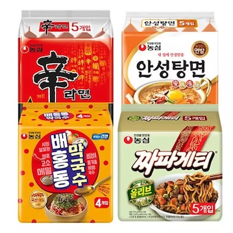 농심 <b>배홍동</b> 막국수4개 + 신라면5개 + 안성탕면5개 + 짜파게티5개