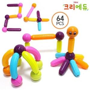 크리에듀 팝 마그네틱 블럭 64pcs 아동 자석 장난감 W3D25C9