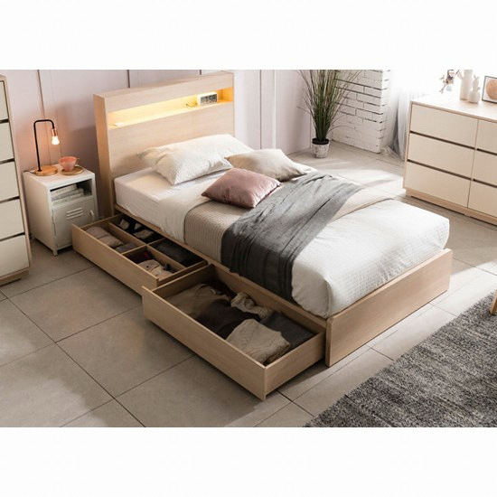 장인가구 루나 수납 서랍형 LED침대 SS (3D멀티플렉스7존독립봉합)