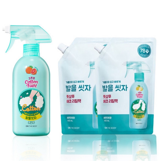 온더바디 코튼풋 발을씻자 풋샴푸 자몽 510ml+레몬향 리필 500ml 2개_이미지