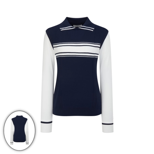 헤지스레이디스 골프 여성 네이비 여성 저지소매 윙카라 스웨터 HWSW6A212N5_이미지