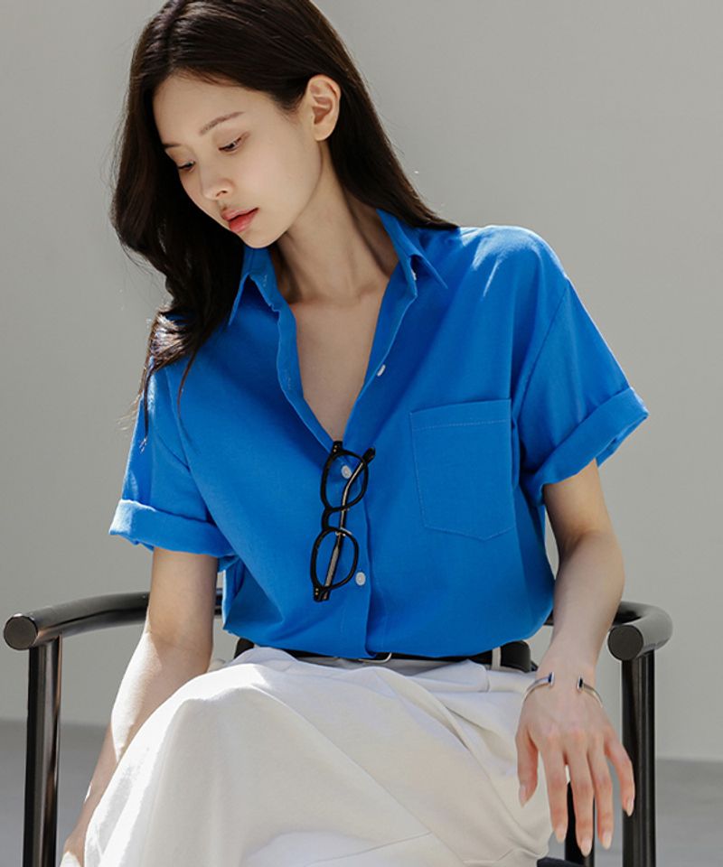 프렌치시크 4일 배송 FRENCHCHIC 오뜨망 린넨 반팔셔츠 _F6H416TS 12235896 202373 블루 FREE FREE 블루