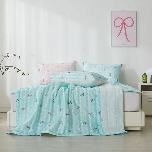 르헤브 러블리본 시원한 시어서커 여름 얇은 차렵이불 밴딩 패드 세트 (퀸 Q)_이미지