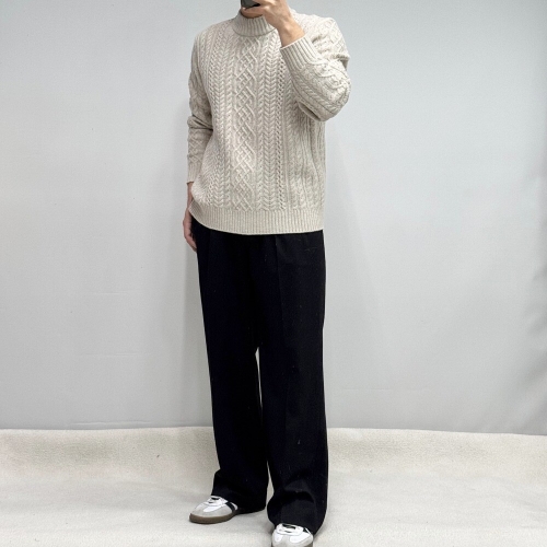 바쏘옴므 프리미엄 울 모크넥 꽈배기반폴라니트 WSY3WN08ABG_이미지