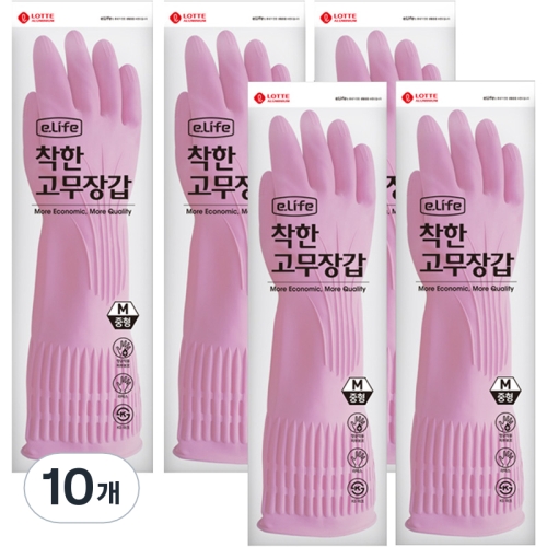 롯데이라이프 착한 고무장갑 중 핑크 중 M 10개_이미지