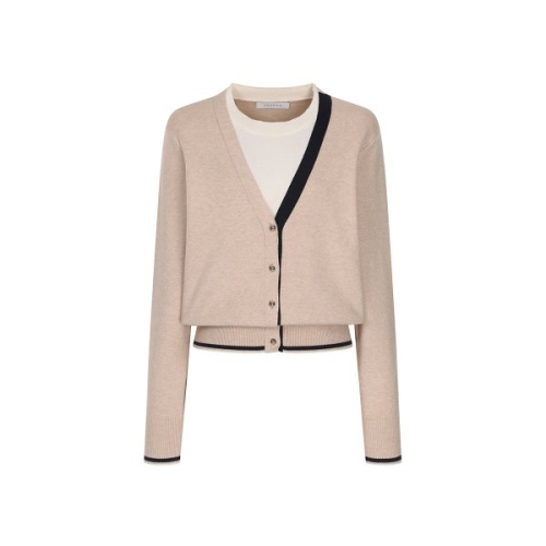 예시카 배색 브이넥 니트 풀오버 YV1KP524_이미지