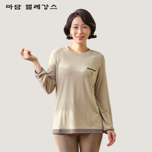 마담엘레강스 체크 배색 라운드 블라우스 K241BL01 네이비