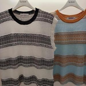 라티움 HC06 뜨개느낌 짧고 뚝떨어지는 빈티지단가라 민소매 라운드 캡나시티 T S36732566