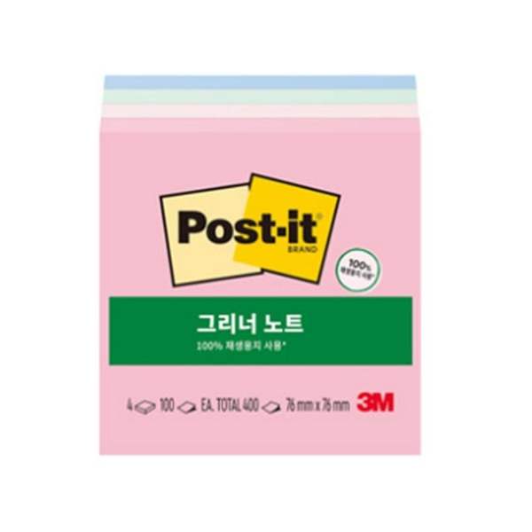 3M 153DBO54 포스트잇 그리너노트 654-4RP-AP 스윗스프링클즈/76x76 갑 4개입