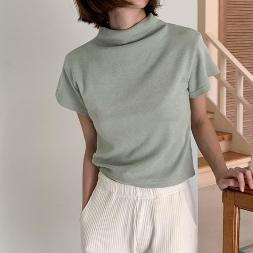 옷자락 osjarak / 여자 우아한 앙고라 반폴라 이너 반소매 니트 WT26544_민트 FREE