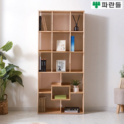  파란들 UV코팅 고무나무원목 스퀘어 5단 B형 책장 800