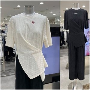 에고이스트 플리츠 투웨이 루즈핏 라운드 티셔츠 EQ2ET100_DG_이미지