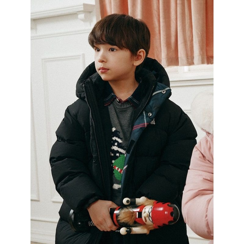 KIDS 체크 매치 덕 롱패딩 블랙 142224