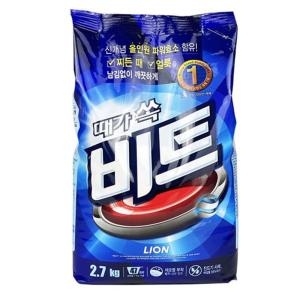 라이온코리아 비트 세탁 세제 세탁기 표백 빨래 세제 가루형 2.7kg