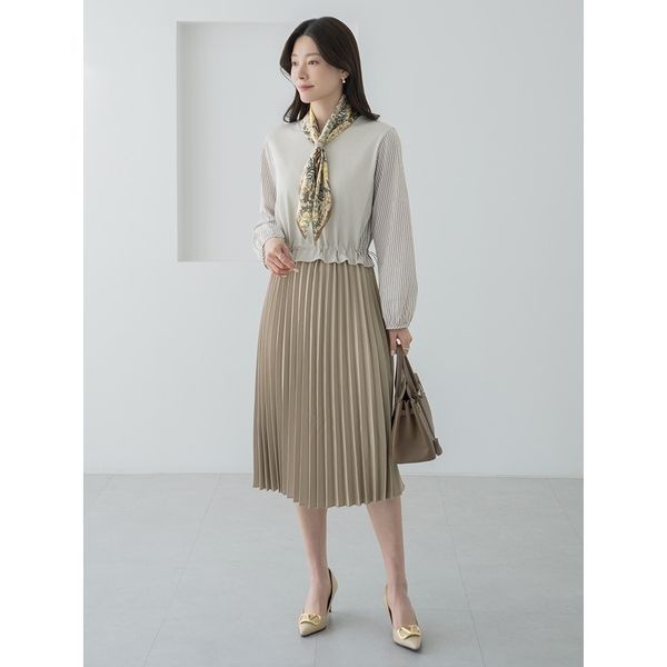 마담4060 엄마옷 중년여성 데일리 스트링플리츠원피스-FOP2602004_이미지