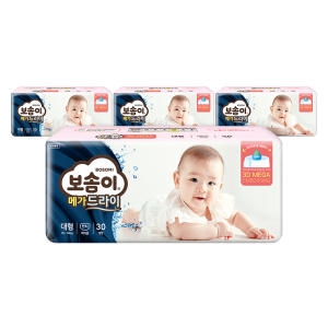 보솜이 메가드라이 팬티, 대형, 여아, 30개입, 4개