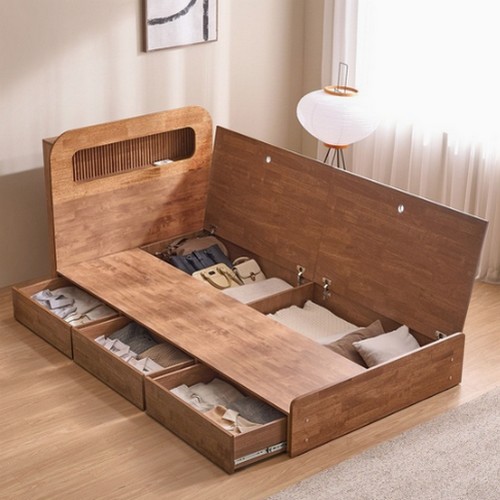 잉글랜더 마젤 템바보드 원목 수납 침대 SS (독립스프링)_이미지