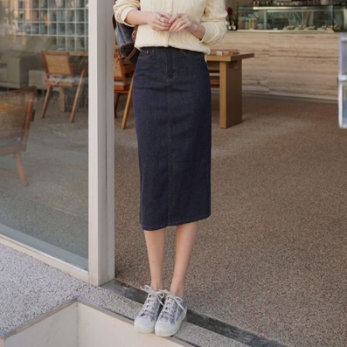 클릭앤퍼니 킹논페이드생지 데님스커트/77/88/스판/밴딩 SK73509