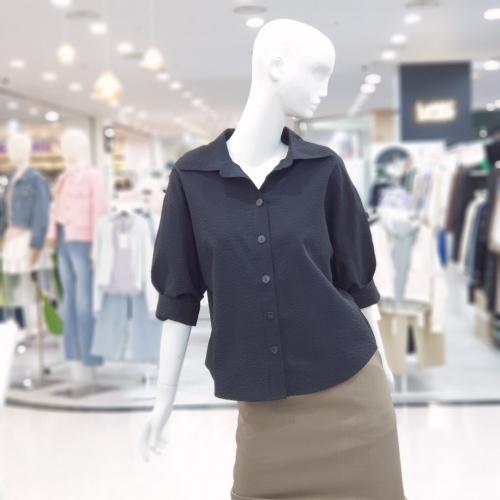 모던 엠보 카라 칠부 블라우스 FSPNA5B37G_이미지