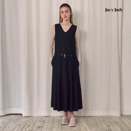 여성용 데님 플리츠 민소매 롱 원피스 JZOP125D 085 네이비