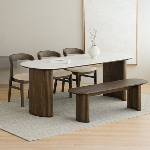 아이엔하임 셀렌 러버 원목 포세린 세라믹 식탁 2000 (의자3개+벤치1개)_이미지