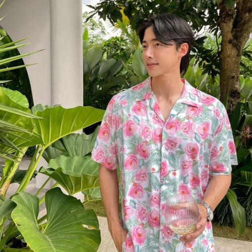 라비앙 하와이안 반팔 셔츠 TS20140M 플라워 핑크 바다 여행 여름 휴양지 바캉스 반팔 셔츠 비치웨어