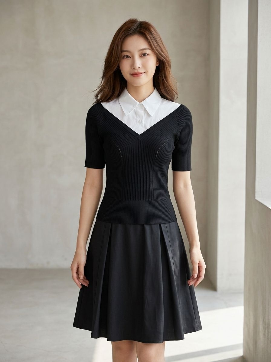잇미샤 레이어드 셔츠 배색 니트 탑 ITQ8YPO790 736236_ITQ8YPO790