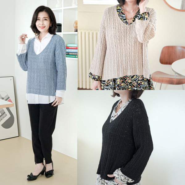 J31071 포근한 V체인 8부니트엄마옷중년여성옷DH5564527