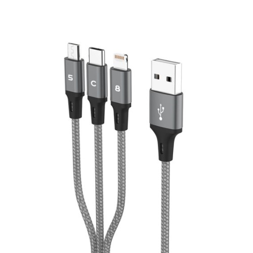 디엠케이코리아 SPEEDY 메탈패브릭 3in1 멀티 충전 케이블 (58C, 1.5m)_이미지