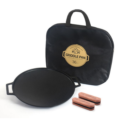 씨엔디상사 벨라로사 국내산 IH 인덕션 캠핑 그리들팬 + 전용가방 + 우드손잡이 (36cm)_이미지
