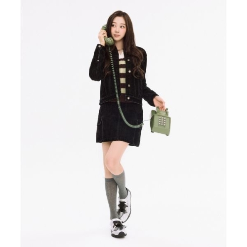 비케이브 와키윌리 와키월리 WACKY WILLY 지젤 우먼스 벨벳데님 카고 미니스커트 블랙 WA2503SR76BK 119174