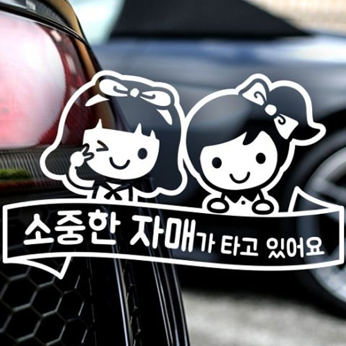 제제데코 자동차스티커 리본윙크 조이셀리 소중한자매01 (화이트)