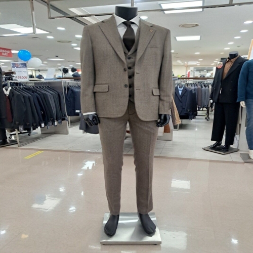 바쏘옴므 베이지헤링본 울혼방 허리밴드셋업정장9WSY4JQ54ABG_이미지