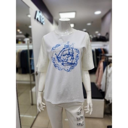 일진코스메틱 세이브존06 면 혼방 쉬폰 배색 블라우스 티셔츠 DPBPWB9J60