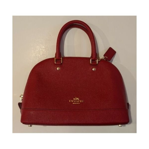 코치 F57555 Mini Sierra Satchel Glitter Crossgrain Leather Gold/True Red ..